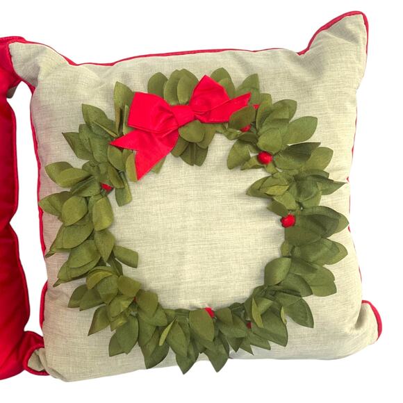 Storehouse Christmas Holiday Wreath Pillows Set Of 2 18in X 18in - Picture 3 of 5